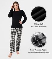Ensemble pyjama à carreaux 100% coton pour femmes haut et pantalon doux à manches longues automne vêtements de nuit tissés respirants