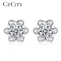 Anting-anting tusuk CZCITY 925 Perak Cantik untuk Wanita, Batu CZ Bentuk Bunga, Lapisan Rhodium, untuk Pertunangan, Pernikahan, Pesta, Kualitas Tinggi