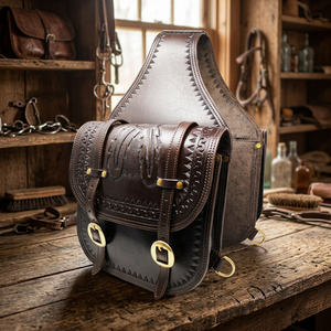 Bolsa de Cuero Genuino para Sillín de Caballo Estilo Western, Uso en Motocicleta, Cuero Repujado a Mano, Herrajes de Acero Inoxidable, Personalizable - Product Image 3