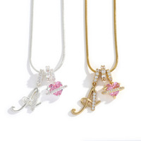 Collar Exquisito de la Serie Dopamina con 26 Letras Chapadas en Oro y Aleación de Circonio, con Piedra de Corazón, Regalo para el Día de San Valentín al por Mayor