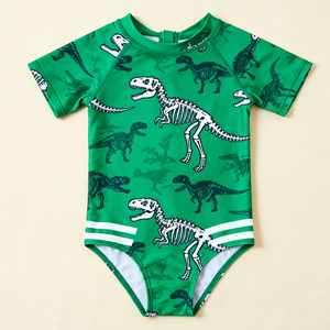 OEKO TEX, novedad de verano, traje de baño para niños, traje de baño de una pieza de dibujos animados para niñas, conjunto de natación de manga corta para niñas pequeñas, protección solar - Product Image 1