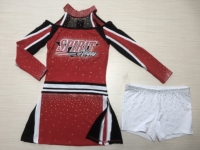 Tenue de Cheerleading Rétro Années 2000 Rouge et Noir à Manches Longues avec Strass et Col en Maille pour Compétition Scolaire, Service OEM