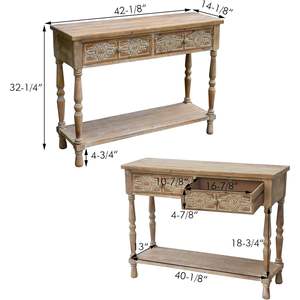 PARISLOFT-Mesa auxiliar vintage de madera con 2 cajones y 1 estante inferior, consola rústica para almacenamiento, muebles de mesa de entrada acentuados - Product Image 3