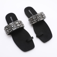 Sandales plates à bout carré et nœud en strass, design tendance, pour femme, collection été, best-seller