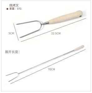 Manche en <span class=keywords><strong>paille</strong></span> de blé Plus Fourchette télescopique en acier inoxydable pour barbecue Ensemble d'outils de barbecue 2 pièces - Product Image 2