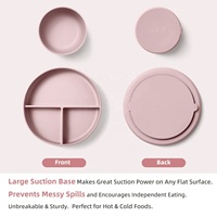 Ensemble de 6 pièces d'ustensiles d'alimentation souples en silicone de qualité alimentaire pour bébé, comprenant assiette, bol, tasse, bavoir et cuillère à ventouse