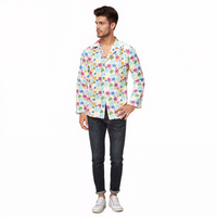 Chemise à manches longues en velours floral pour homme, imprimé coloré, haut pour fête, danse et spectacle sur scène