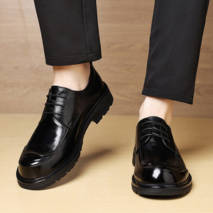 Chaussures Richelieu en Cuir Véritable pour Hommes, Bout Rond, Semelle Souple, Idéales pour Mariage, Cérémonie, Automne, Affaires, Noires, à Lacets, Style Uni - Product Image 3
