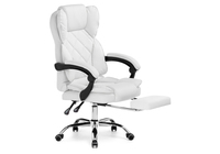 Chaise de bureau en cuir synthétique matelassé blanc - Chaise de direction ergonomique inclinable avec repose-pieds