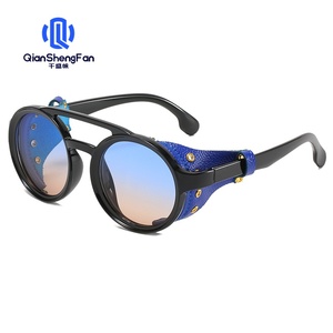 Nouvelles lunettes de soleil <span class=keywords><strong>steampunk</strong></span> pour hommes, lunettes de soleil personnalisées en similicuir avec rivets, lunettes de soleil rétro rondes pour femmes, double pont - Product Image 3