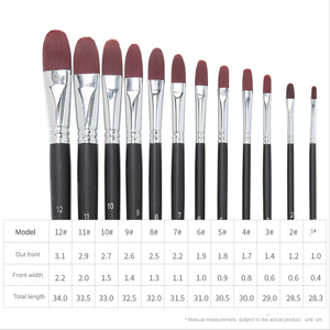 Lot de 6 pinceaux de peinture à l'huile pour artiste, en nylon rouge bordeaux de haute qualité, avec manche long en bois noir et poils en acrylique en forme de <span class=keywords><strong>noisette</strong></span>, fournitures d'art - Product Image 2