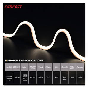 Bande lumineuse LED flexible SOB en cuivre PARFAIT, IP20, non étanche, intégrée, extrudée, durable, 1 LED coupée, 320 LED/m, 8 mm, sans points, DC24V - Product Image 2