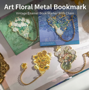 Marque-page en métal émaillé motif bouquet de fleurs (tournesol, <span class=keywords><strong>iris</strong></span>, rose) avec chaîne, style vintage, cadeau de lecture pour les amateurs de livres - Product Image 1