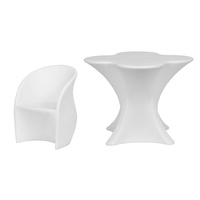 Mesa de Centro para Exteriores con Luces LED, Diseño Moderno, Material PE, Mesa de Café, Mesa de Ocio con Forma de Flor de Ciruelo, Combinación de Mesa y Sillas, Mostrador para KTV, USB