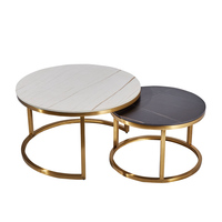 Ensemble de tables basses de luxe de style turc rustique du milieu du siècle, base en acier inoxydable, tables basses rondes pour salon et tables d'angle