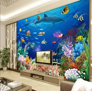 定制壁画壁纸3D梦水下世界鱼照片墙布儿童卧室自粘墙壁画