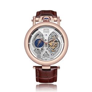 3D Basso-relievo 스켈레톤 다이얼 Mens 시계 Moon Phase Tourbillon 가죽 스마트 시계 남자 손목 자동 - Product Image 4