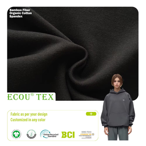 Tissu jersey tricoté en <span class=keywords><strong>coton</strong></span> biologique, <span class=keywords><strong>bambou</strong></span> et élasthanne, 68 % <span class=keywords><strong>bambou</strong></span>, 25 % <span class=keywords><strong>coton</strong></span>, 5 % élasthanne, 180-220 g/m², écologique, vente en gros - Product Image 1