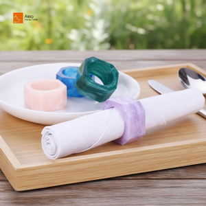 Anneaux de serviette de mariage <span class=keywords><strong>en</strong></span> résine tourbillonnante de luxe moderne ALEO de haute qualité, forme octogonale, durables, écologiques, supports de bracelets transparents - Product Image 1