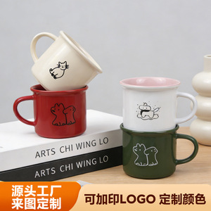 แก้วเซรามิกเคลือบลายเลียนแบบสไตล์เรโทร สำหรับร้านกาแฟ ของขวัญส่วนตัว ปรับแต่งโลโก้ได้ - Product Image 5