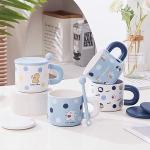 Cute Cartoon Ceramic <b>Cup</b> Animal Mug with <b>Cover</b> Spoon Drink <b>Cup</b> - Product Image 2