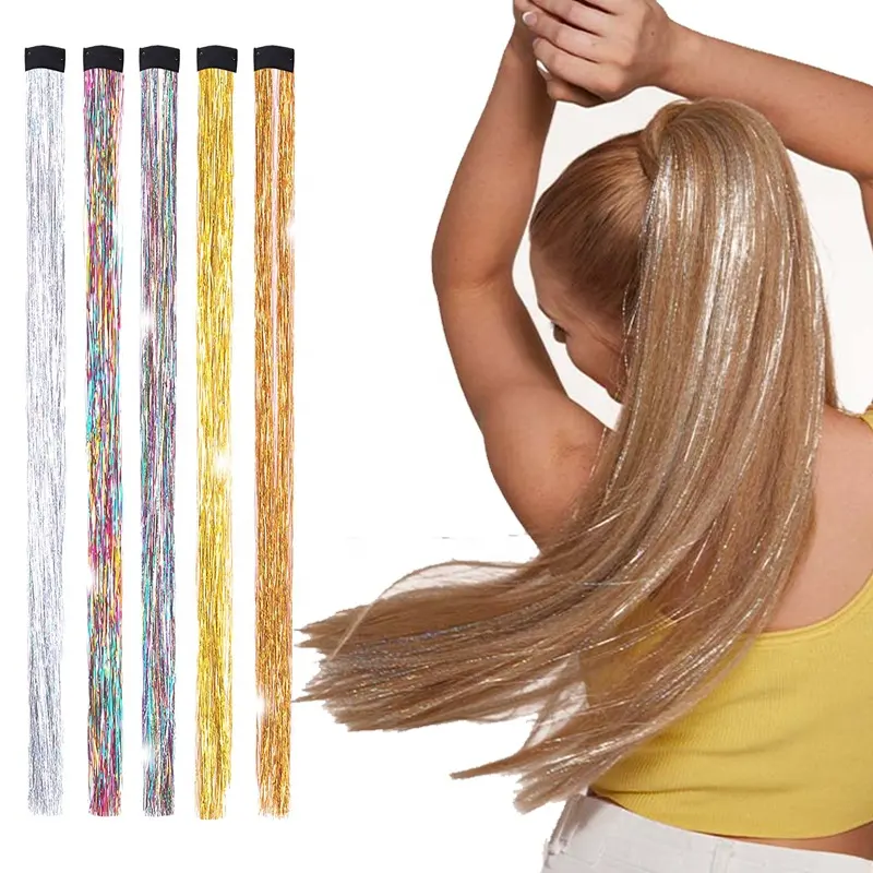 Shiny Sparkle rambut perada warna-warni pelangi sutra rambut ekstensi wanita Hippie untuk sintetis mengepang rambut hiasan kepala