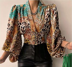 Blus kantor wanita, baju blus wanita ukuran Plus, elegan, ramping, lengan lentera, leher V berkancing, blus kantor, baru - Product Image 5