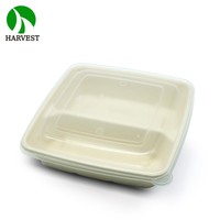 Contenant alimentaire moderne Harvest Restaurant, jetable, en bagasse, pour congélateur et micro-ondes, à 2 compartiments, avec couvercle, 1000 ml, étanche et anti-graisse