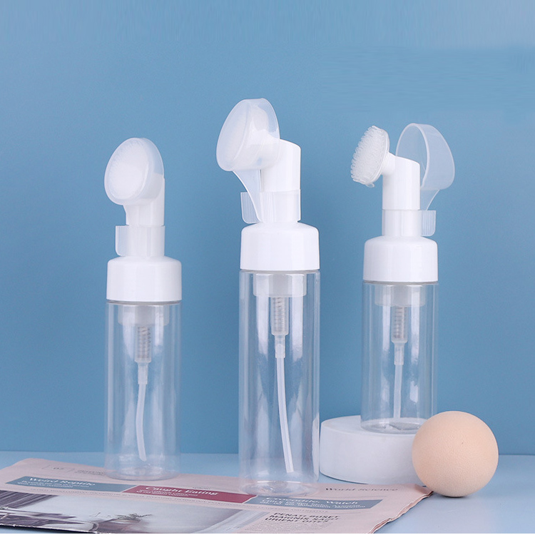 NH Cosmetic Facial Clean ser Mousse 100ml 150ml 200ml Clear White Plastic Pet Flüssig seifens chaum Pump flasche mit Silikon bürsten