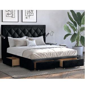 Luxueux élégant frappant tête <span class=keywords><strong>de</strong></span> <span class=keywords><strong>lit</strong></span> matelassée en diamant profond Tiroirs <span class=keywords><strong>de</strong></span> rangement en <span class=keywords><strong>tissu</strong></span> <span class=keywords><strong>de</strong></span> velours rembourrés <span class=keywords><strong>Lit</strong></span> - Product Image 4