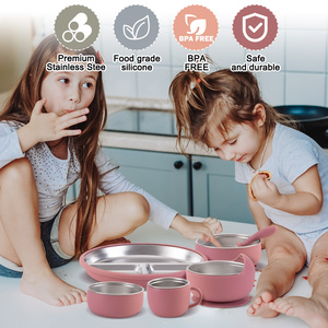 Juego de Alimentación para Bebés de 8 Piezas con Base de Succión, Acero Inoxidable 304 y Silicona de Grado Alimenticio, <span class=keywords><strong>Vajilla</strong></span> para Alimentación y Comida Infantil - Product Image 5