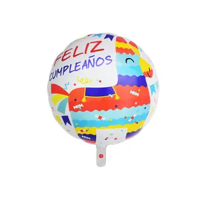 फैंसी डिजाइन चीन कारखाने की आपूर्ति सस्ते गेंद के आकार कस्टम स्पेनिश मुद्रित जन्मदिन मुबारक हीलियम पन्नी गुब्बारे