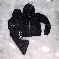 Ensemble de survêtements pour hommes personnalisés de style streetwear, de haute qualité, avec broderie en strass, comprenant un sweat à capuche et un pantalon de jogging évasé