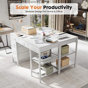 Scrivania per Computer con 6 Cassetti, Tavolo da Gaming per Ufficio Domestico con Ripiani Portaoggetti per Camera da Letto, <span class=keywords><strong>Angolo</strong></span> <span class=keywords><strong>Studio</strong></span> e <span class=keywords><strong>Soggiorno</strong></span> - Product Image 3