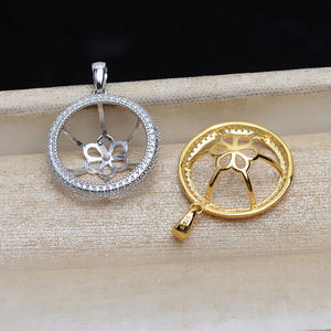 S925 Silver DIY <b>Pearl</b> <b>Pendant</b> Bottom Holder Concealer 14-15 Accessories Empty Holder Semi-Finished Product with <b>Charming</b> Style - Product Image 3