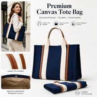 Sac fourre-tout en toile de coton robuste de 16 oz avec doublure en toile 210D, poignée en cuir PU de luxe et boucle magnétique durable