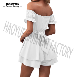 Elegantes Monos de Satén para Mujer al por Mayor, Vestidos Sexys Ecológicos hasta la Rodilla, <span class=keywords><strong>Escote</strong></span> sin Tirantes, Volantes Delicados, OEM Disponible - Product Image 6