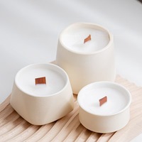 Ventes en gros de pots à bougies en céramique à mèche en bois, marque privée, blanc mat, noir, différentes capacités, pots à bougies vides