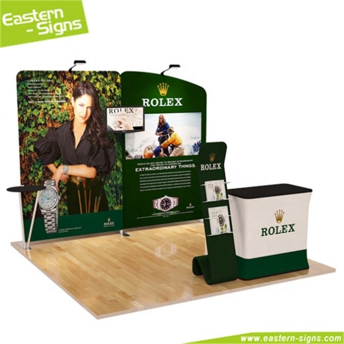 Meilleurs articles de vente en aluminium de tissu de tension affichage plier rond stand d'exposition