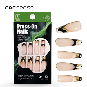 Prensa de ataúd larga de plástico Abs en las uñas Diseños de uñas de Punta <span class=keywords><strong>francesa</strong></span> natural desnuda con arte de puntas de uñas egipcias antiguas doradas brillantes - Product Image 1