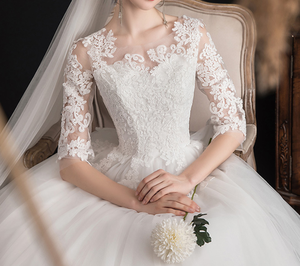 Vestido de novia de manga larga para mujer, vestido de boda de encaje impresionante, sin velo, W1001 - Product Image 3