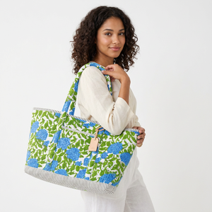 Sac fourre-tout matelassé en coton premium à motif floral, fermeture magnétique, grande capacité, sac à bandoulière, sac de courses réutilisable - Product Image 1