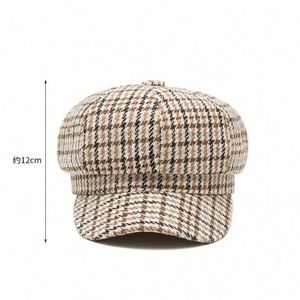 Gorro de boina retro japonés para mujer, estilo literario, cálido para otoño e invierno, con estampado a cuadros, gorra de pintor de moda, gorra de 8 paneles tipo Newsboy - Product Image 4