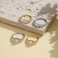 Yiwu Aceon Bague de mariage pour femme en acier inoxydable massif, sertie de zircon, avec grande pierre et sertissage à griffes, modèle Eternity, ensemble de deux pièces