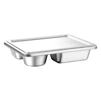 Assiette de séparation de restauration rapide en acier inoxydable 304 exclusive d'Indonésie avec couvercle assiette de repas de cantine pour étudiants adultes écologiques
