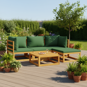 Set Lounge da Giardino Imbottito in Legno Naturale, Arredamento da Esterno a 4 Posti dal Design Contemporaneo - Product Image 2