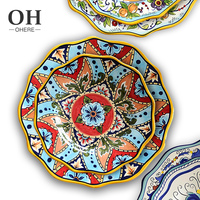 Assiettes de service en porcelaine fine peintes à la main sous glaçure, vaisselle de mariage, ensembles d'assiettes turques, vaisselle