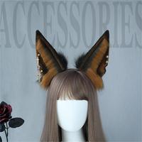 E0012 Bandeau gothique en fausse fourrure avec oreilles de loup, oreilles d'animaux en peluche style punk avec chaîne croisée et rivets, accessoire de cheveux pour cosplay et mode alternative
