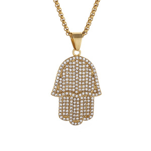 Titanium Steel Hamsa <b>Hand</b> Pendant Necklace Pave Setting Stainless Steel Unisex Gift Jewelry - Product Image 5