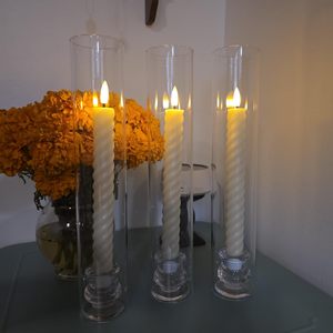 Juego de Jarrones Cilíndricos Altos Transparentes de Extremo Abierto para Decoración de Bodas y Hogar, Portavelas de Cristal Tipo Huracán para Velas Cónicas - Product Image 3